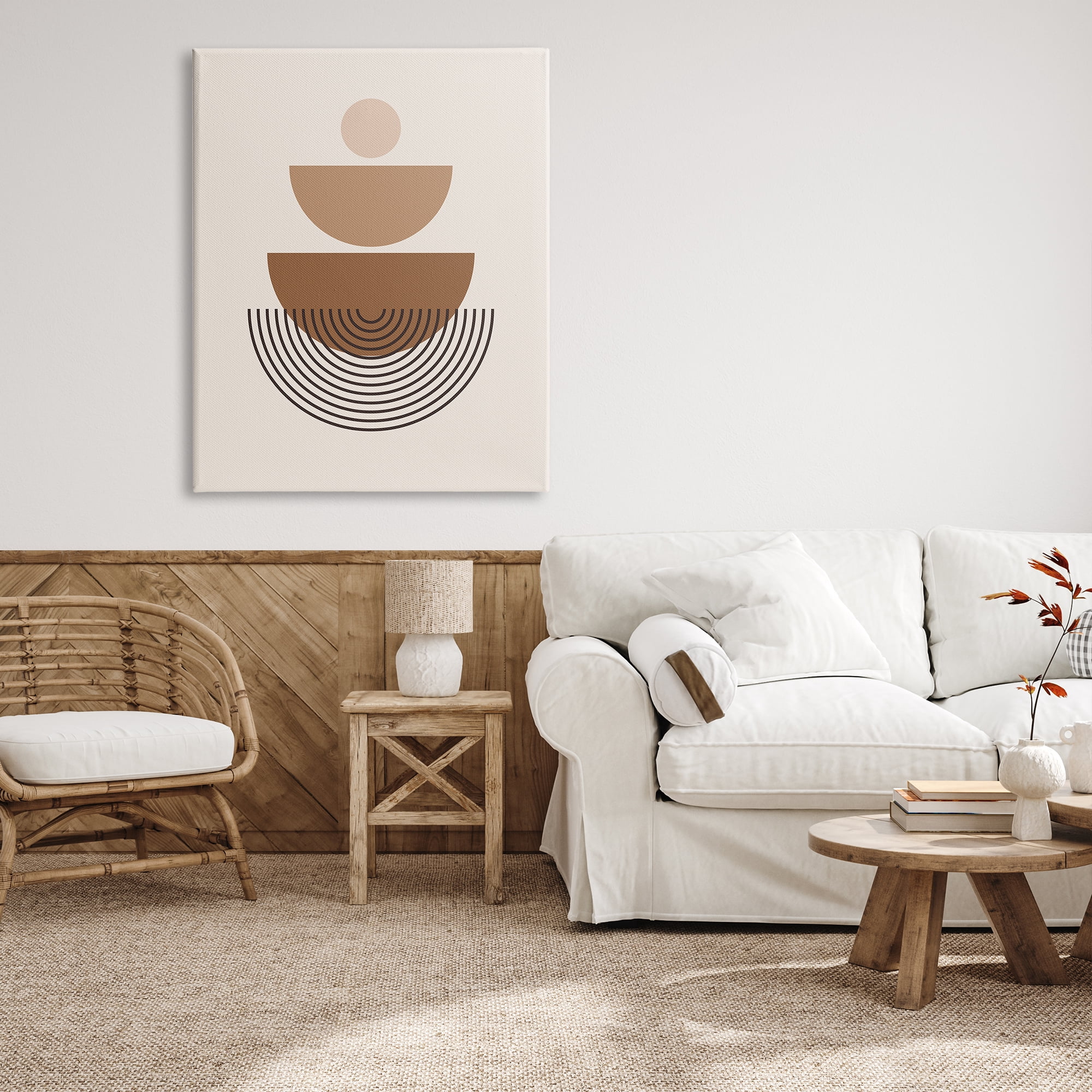 Stupell Industries Brown Shapes on Beige Abstract Painting Gallery Wrapped Canvas Print Wall Art, 36 x 48