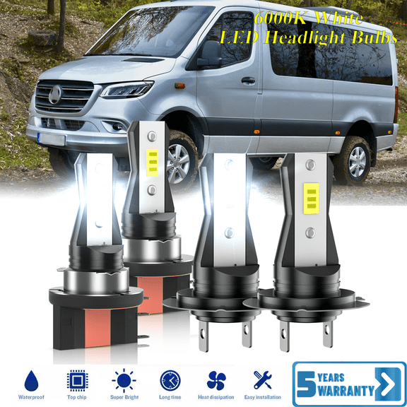 Compatible with Mercedes-Benz Sprinter 1500 2019-2023 – H15 H7 LED Headlight Bulbs KIT High Low Beam Combo (Pack of 4) , 6000K White Super Bright, Plug and Play