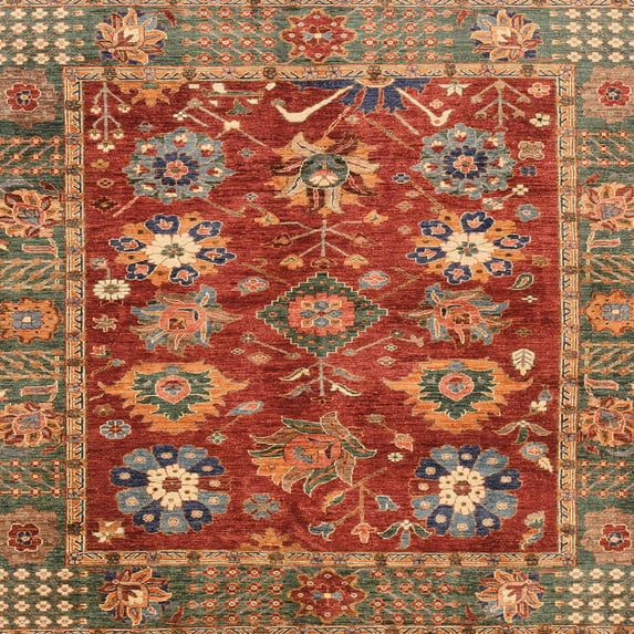 Ahgly Company Indoor Square Abstract Red Oriental Area Rugs, 4' Square
