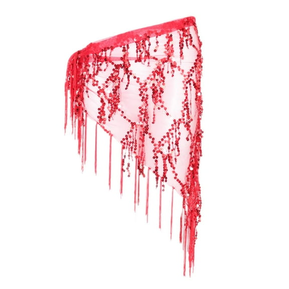 Womens Belly Dancing Belt, Hip Scarf Wrap Belt Skirt with Sequins and Tassels - Red