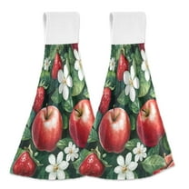 Yayeee Kitchen Hanging Hand Towels Set of 2 with Loop Bathroom Absorbent Tie Towel, Red Apple Pattern