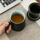 thumbnail image 5 of Taza de té con mango de sándalo, taza de té de cerámica china, con infusor y tapa, 13 oz, taza teñidora de cerámica negra mate para regalo de té, 5 of 5