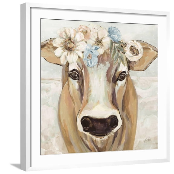 Art.com Beau with Flowers Neutral Art Print by Jeanette Vertentes, White Frame Wall Art, 29" x 29"