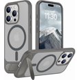 thumbnail image 1 of Funda con Soporte Magnético invisible, Delgada Translúcida Mate, para iPhone 15 Pro Max 6.7", Gris, 1 of 6