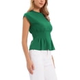 thumbnail image 4 of INSPIRE CHIC Women's Peplum Top Cap Sleeve Crew Neck Smocked Waist Casual Blouses Deep Green S, 4 of 6