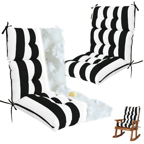 2pcs Rocking Chair Cushions Outdoor High Back Patio Cushion with Ties, Waterproo Seat and Back Replacement Cushion set