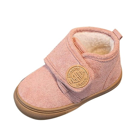 

Zlekejiko Fashion Winter Children Boots Boys And Girls Flat Bottoms Non Slip Solid Color Plush Warm Hook Loop Comfortable