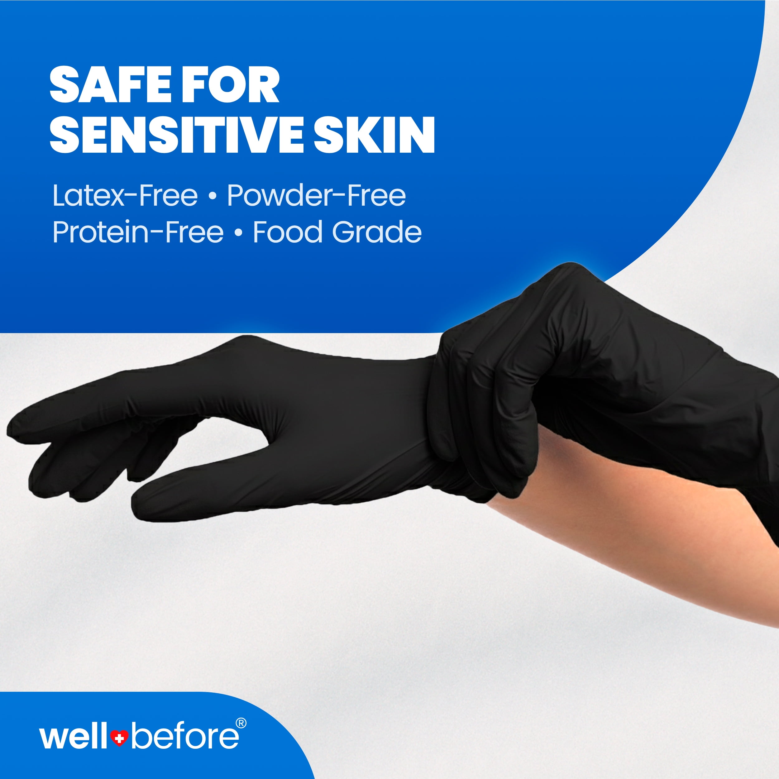 Wellbefore Disposable Synmax 4g Food Grade Vinyl Gloves, Black, Medium, 200pcs