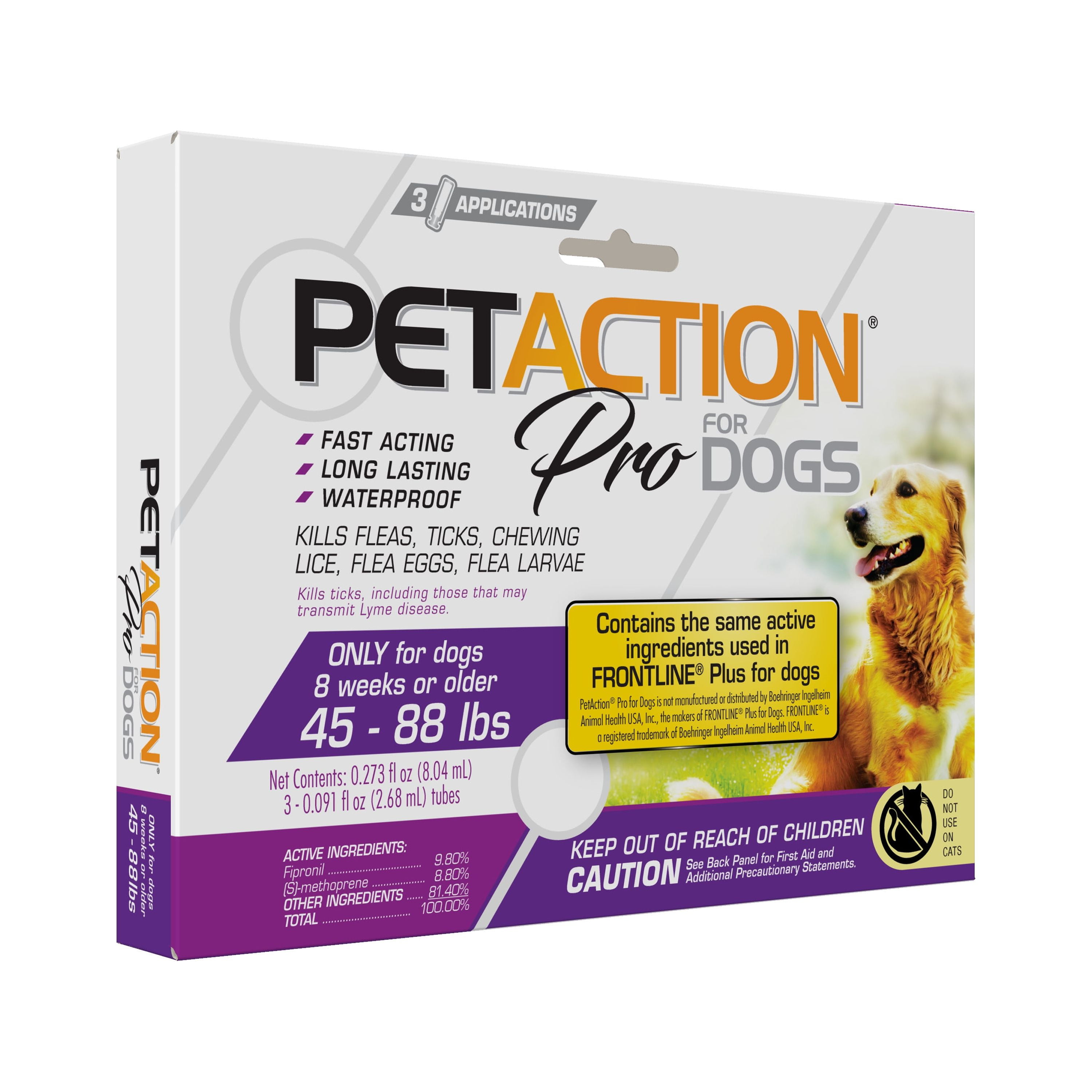 PETACTION PRO Flea & Tick Topical Treatment for Dogs 45-88 lbs, 3 Count