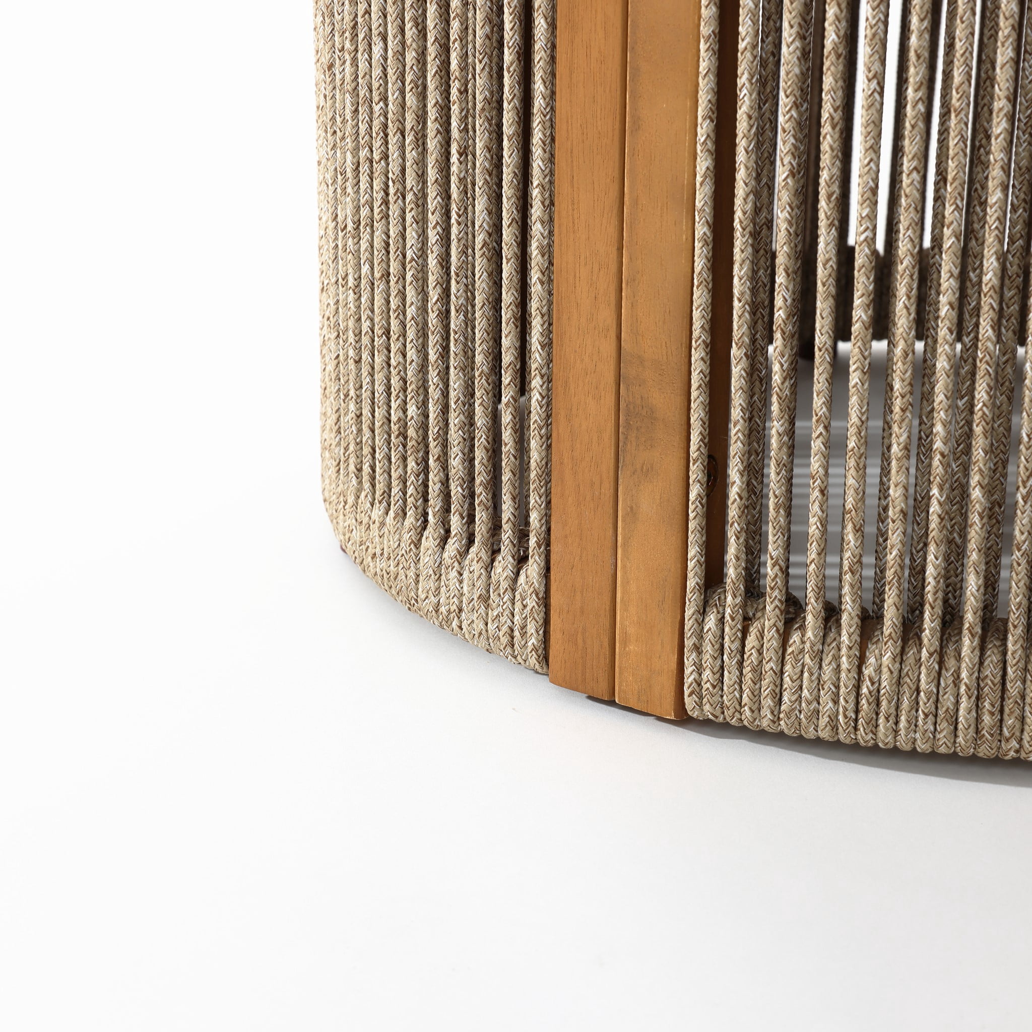 LuxenHome Outdoor Acacia Wood Rope Sides Round Drum Side and End Tables