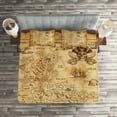 thumbnail image 2 of Ambesonne Island Quilted Coverlet 3 Pcs, Old Paper Treasure Map, Queen Size, Beige Brown, 2 of 2