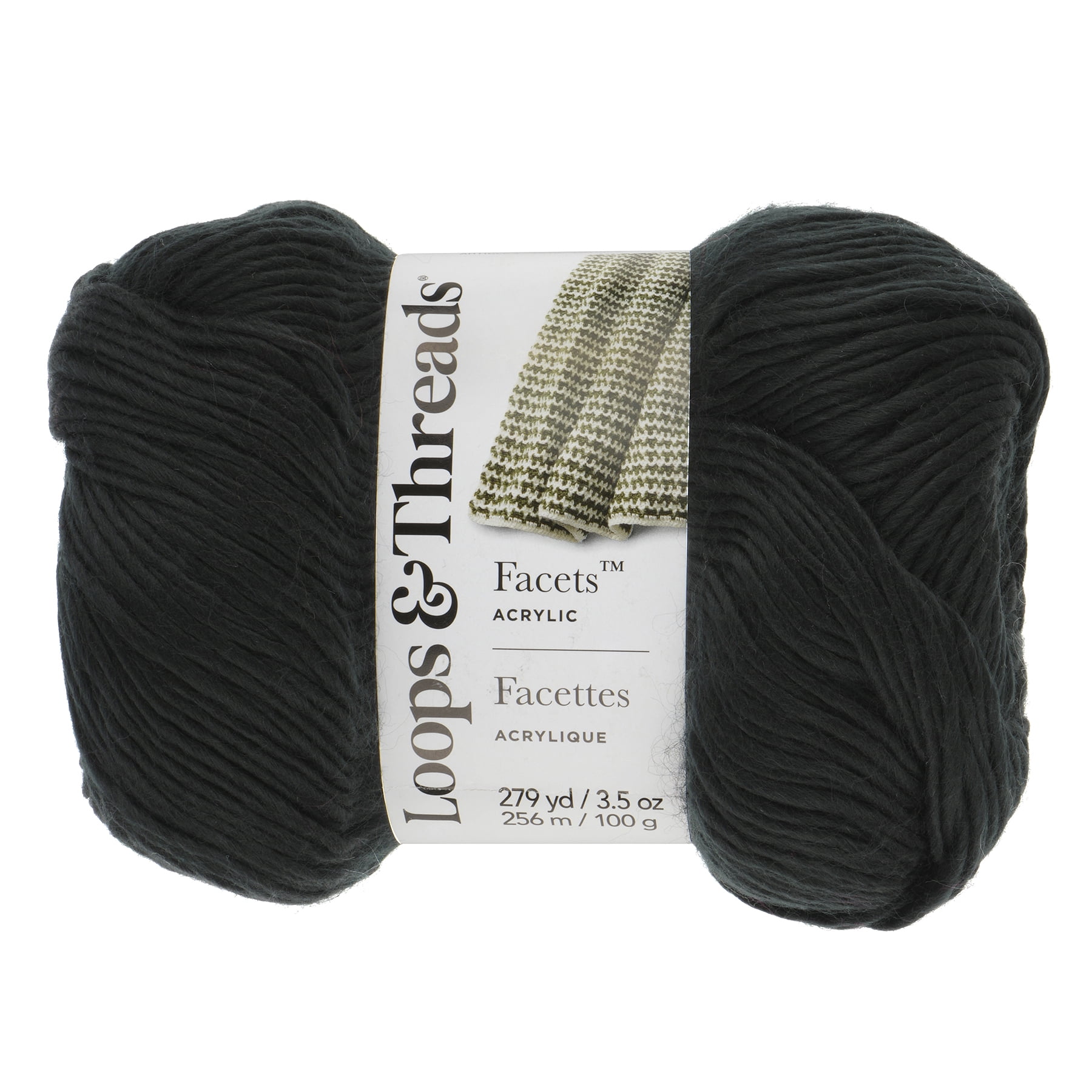 (3 pack) Facets Yarn by Loops & Threads - Yarn for Knitting - Crochet - Weaving - and Arts & Crafts - Black - Acrylic - 3.5 oz