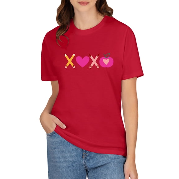 Teacher Valentines Shirt for Women Teacher T-shirts, Valentines Day Shirt Casual Love Heart T-shirt Gift Tops, Red S