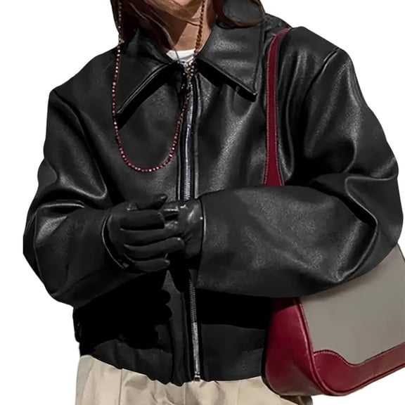 Aellinatey Faux Leather Jackets for Women Cropped Jackets Motorcycle Jackets Gift
