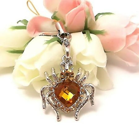 - Heart Shaped Spider Cubic Stone Cell Phone Charm / Strap - Yellow