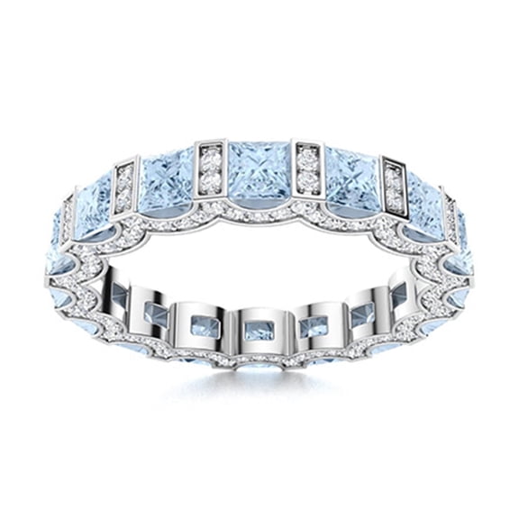 Mooneye Rich Feel Ring 0.75 Ctw Square Cut Aquamarine Women Valentines Day Gifts 925 Sterling Silver