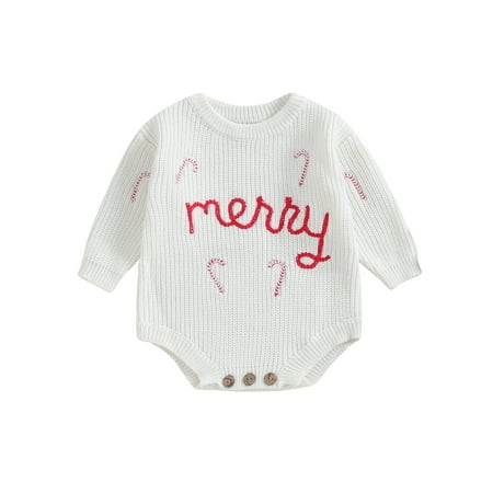 

Calsunbaby Baby Sweater Romper Long Sleeve Candy Cane Embroidery Bodysuit