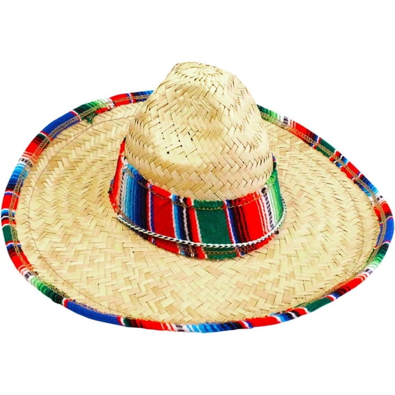 GiftExpress Child Sombrero Hat with Serape Trim, Straw Hat for Cinco de Mayo, Mexican Serape Costume 1 Pack