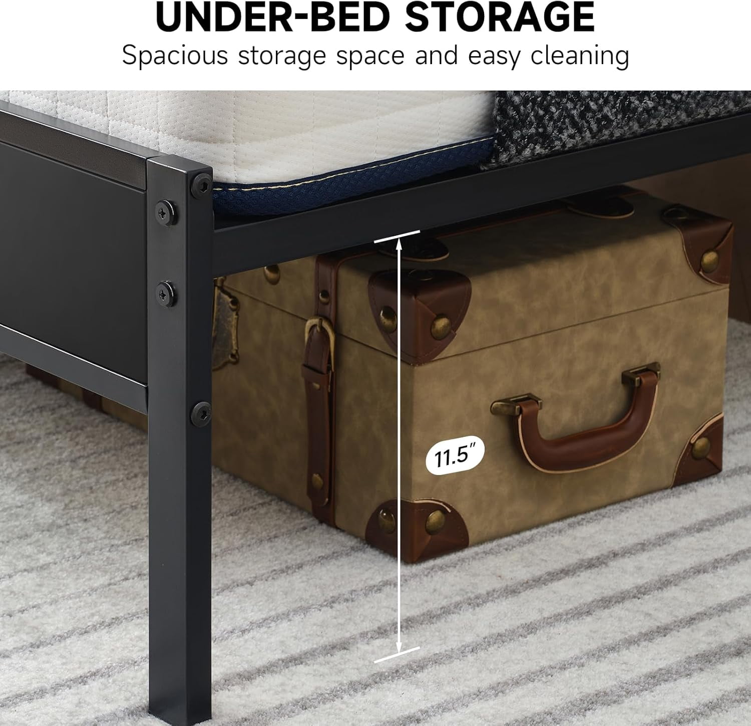 Z-HOM Queen Size Metal Platform Bed Frame with Wooden Headboard and Footboard,Black