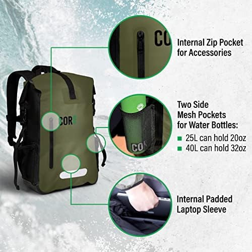 COR Surf Water Resistant Dry Bag Laptop Backpack for Water Sports (Black, 25L)
