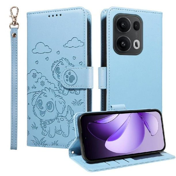 Funda Cartera GANGXUN con Diseño de Perrito en Relieve para OPPO Reno 13 Pro , Protección 360° con Ranuras y Correa Desmontable