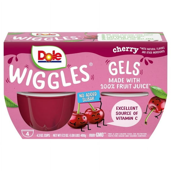 Dole Wiggles Cherry Fruit Juice Gels, 4.3 oz (4 Cups)