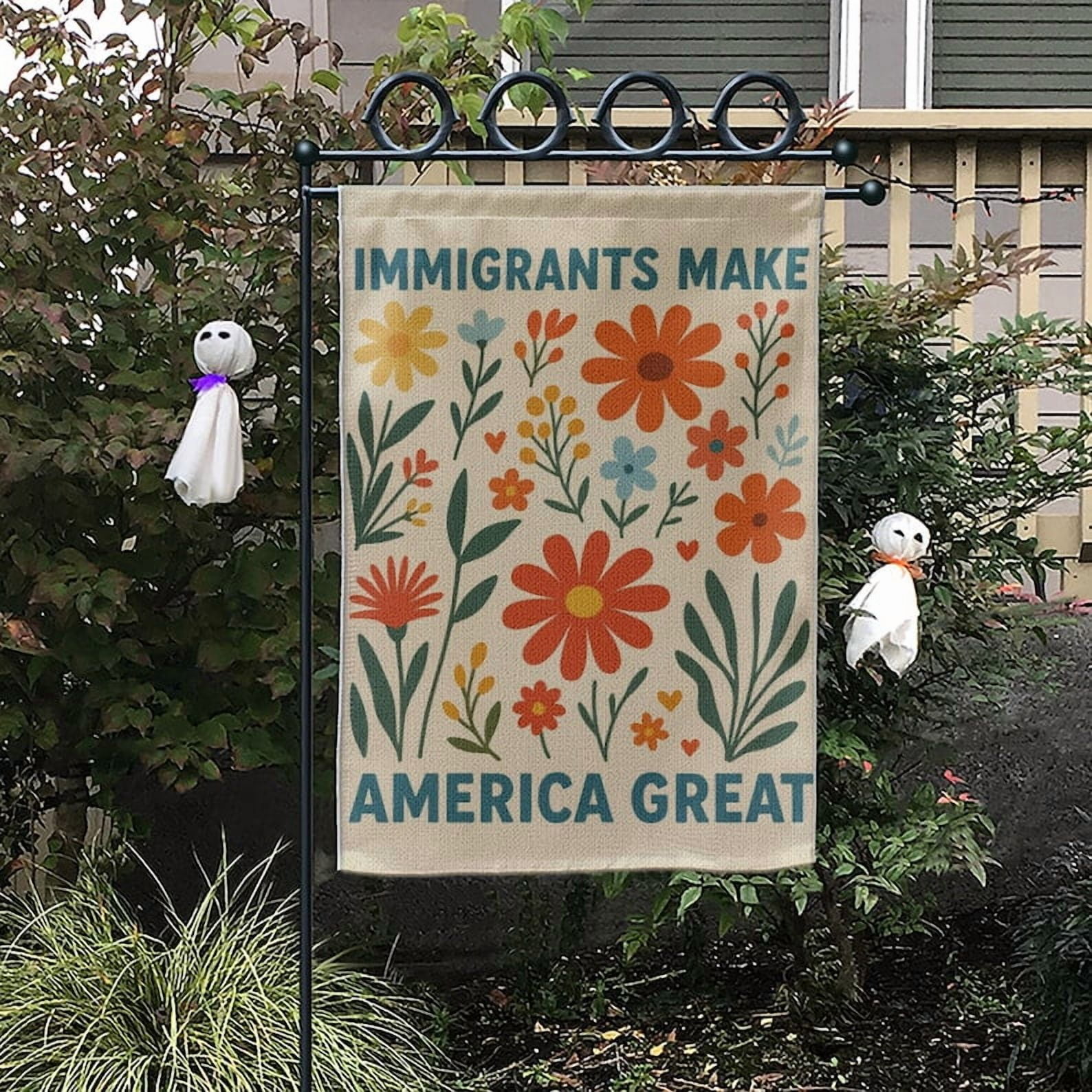 TiniDecor Immigrants Make America Great Garden Flag – 36”x60” Colorful Floral Yard Banner, Outdoor Decor