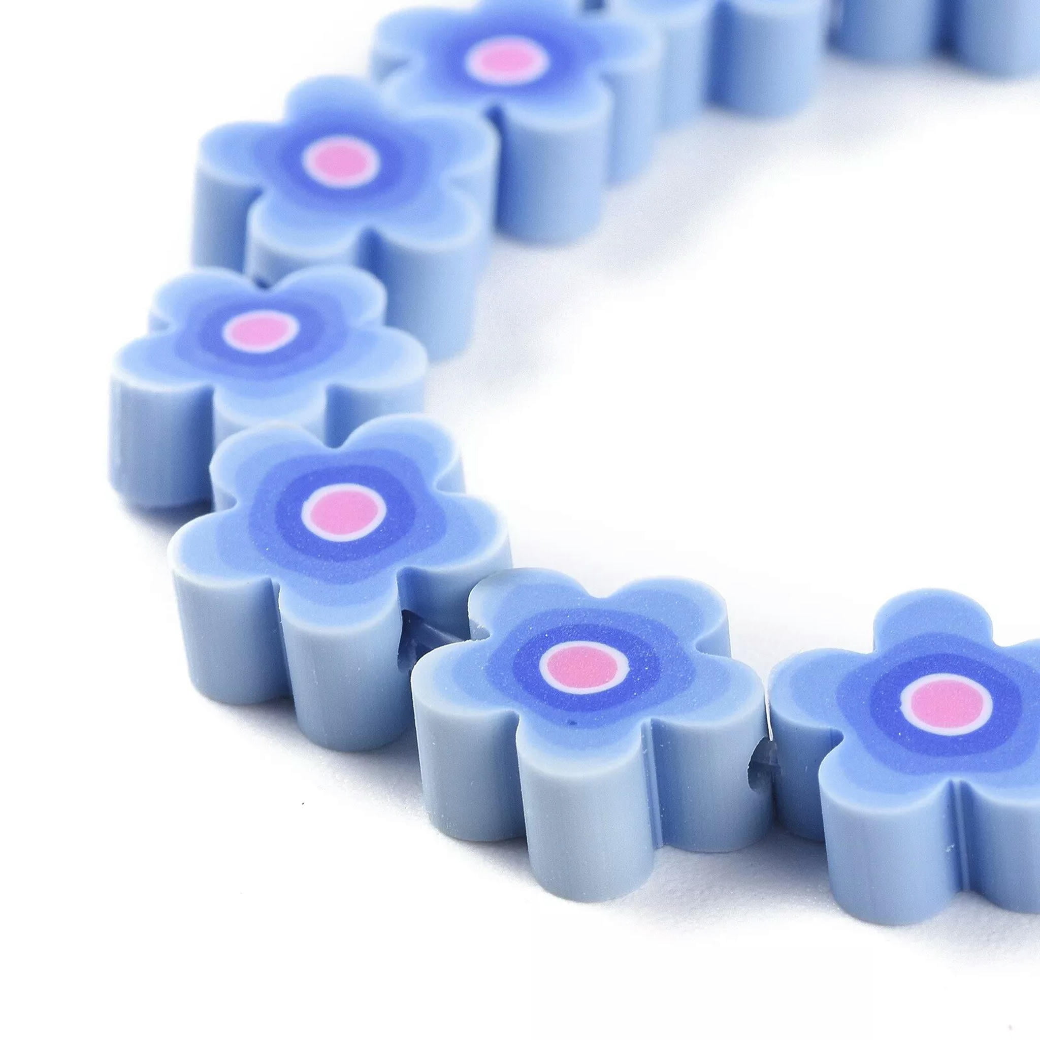 U8MO 5 Strd Handmade Flower Printed Polymer Clay Flower Beads Colorful Spacer 9.6x4mm