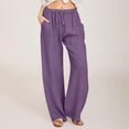 thumbnail image 2 of WULMLEO Linen Pants Women Spring Summer Dressy Casual High Waisted Drawstring Pant Cotton Straight Leg Lounge Trousers Purple S, 2 of 7