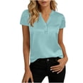 thumbnail image 2 of Tqcoqu Womens Satin Blouse for Women Business Work Tops Casual Cap Sleeve V Neck Button Down Shirts,Light Blue,Women's S-XXL, 2 of 6