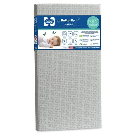 UPC: 0031878268056 | Sealy Butterfly 2-Stage Extra Firm Crib & Toddler Foam Mattress Antibacterial Cover