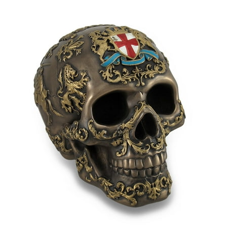Finnish Coat Of Arms - Bronze Finish St. George Coat Of Arms Human Skull Figure Painted Gold Accents