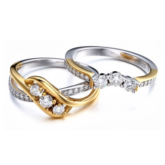 Paden Wedding Ring Set for Women 3 Stone Engagement Bridal Band Sterling Silver Ginger Lyne