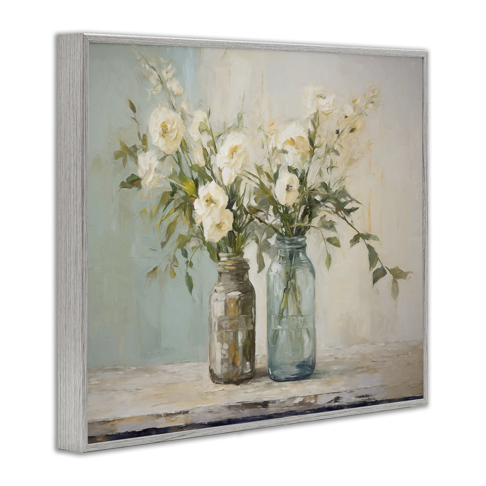 Stupell Industries Mason Jar Bouquet Botanical & Floral Painting Gray Framed Art Print Wall Art, 20 x 16