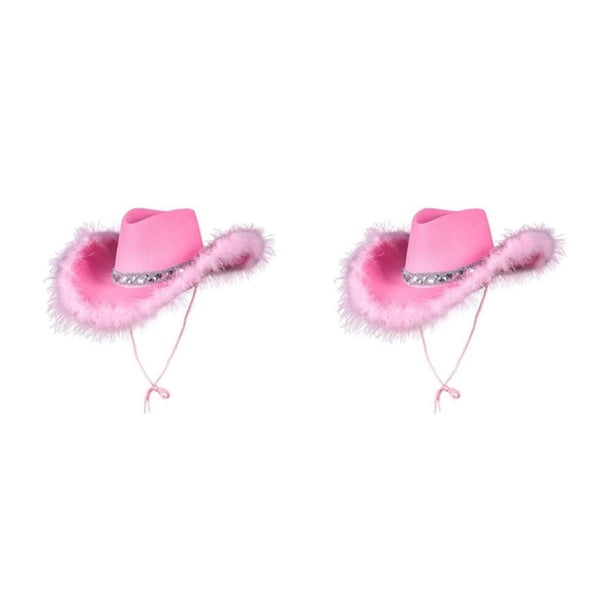 Sombrero de vaquero clásico Jumpingount Estilo Americano Tela 2Conjunto Rosa