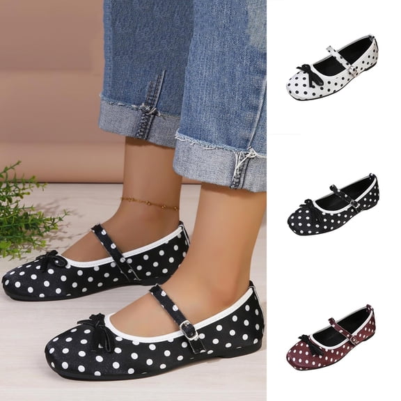 Miqool Womens Dot Print Loafers Flat Shoes Round Toe Bowknot Shallow Mouth Slip On Indoor Outdoor Comfortable Shoes
