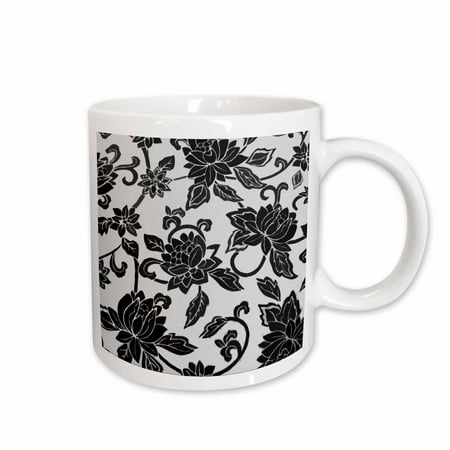 

3dRose Trendy Black n White Flowers Ceramic Mug 11-ounce