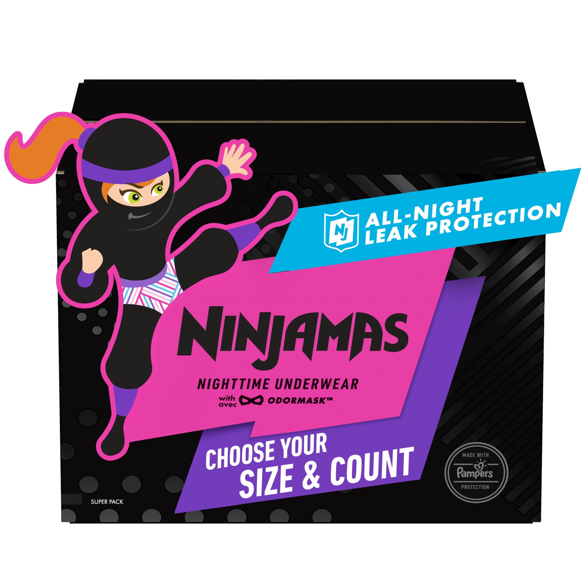 Pampers Ninjamas Nighttime Bedwetting Underwear, Girl Size S/M, 44 Count (Choose Your Size & Count)