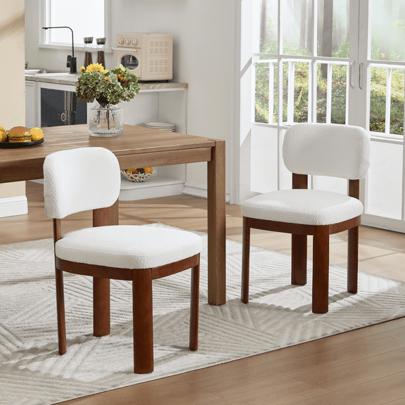 Farmhouse Wooden Dining Chairs Set of 2, Upholstered Accent Chairs with 3" Thick Cushion and Adjustable Foot, Armless Side Dinner Set with Ergonomic Backrest for Living Room, Bedroom, Kitchen, Beige