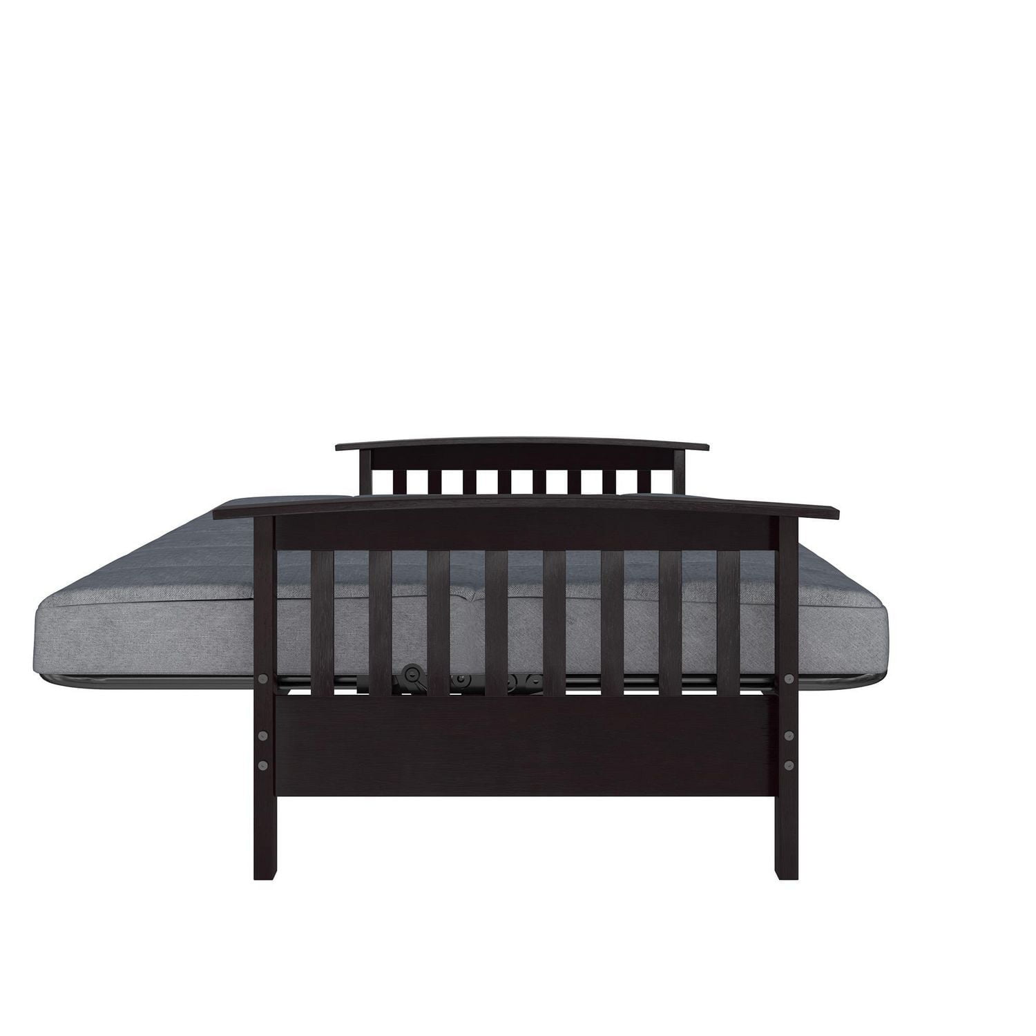 Cadre de futon en métal avec accoudoirs en noyer et matelas de 6 po Brixen de DHP, lit deux places, gris