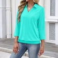 thumbnail image 4 of Womens Collared V-Neck 3/4 Sleeve Loose Fit Polo Shirts Summer Business Casual Tops, 4 of 6