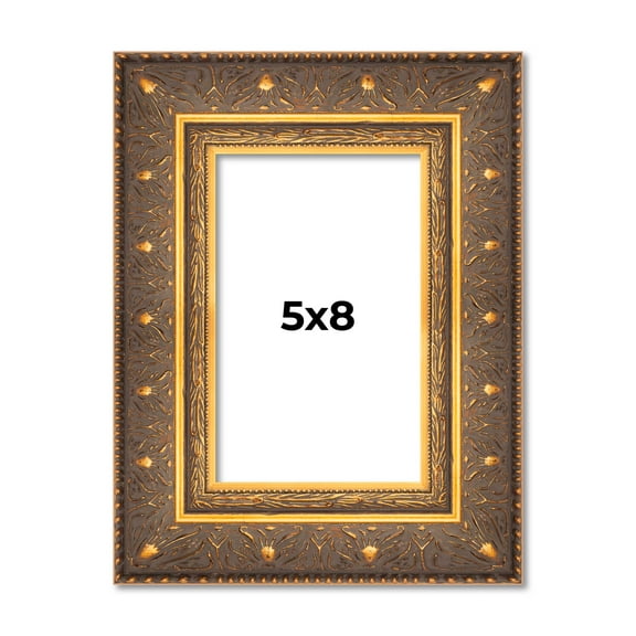 5x8 Frame Vintage Gold Solid Wood Picture Frame | 2.5 Inch Moulding Width | Ornate Bronze Museo