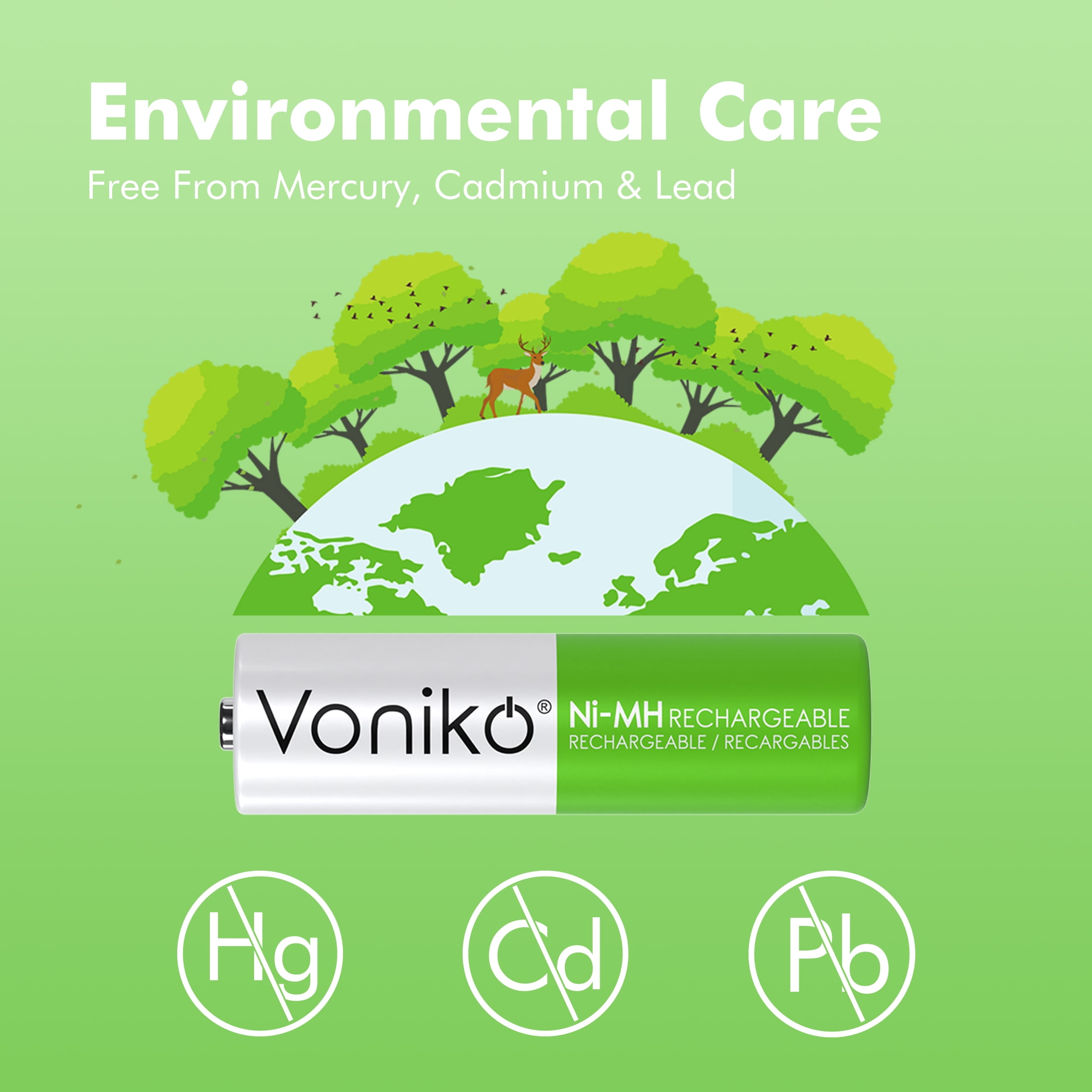 Voniko NIMH Rechargeable AA Batteries 24 Pack, 1.2V 2100mAh Recharge up to 1000x Times