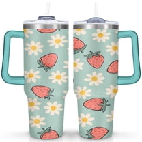 Strawberry 40 Oz Tumbler with Handle Lid and Straw, Stainless Steel Double Walled Vacuum Insulated Cup, Cute Anniversary Wedding Birthday Gifts Tumbler for Women Men Friends Outdoor Indoor
