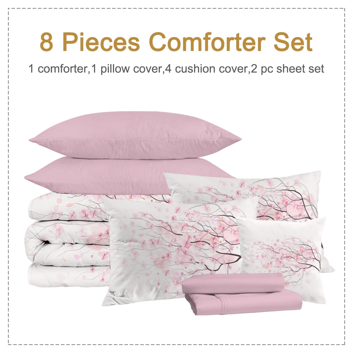 8Pcs Comforter Set, In A Bag Bedding With Comforter Sheet Sham