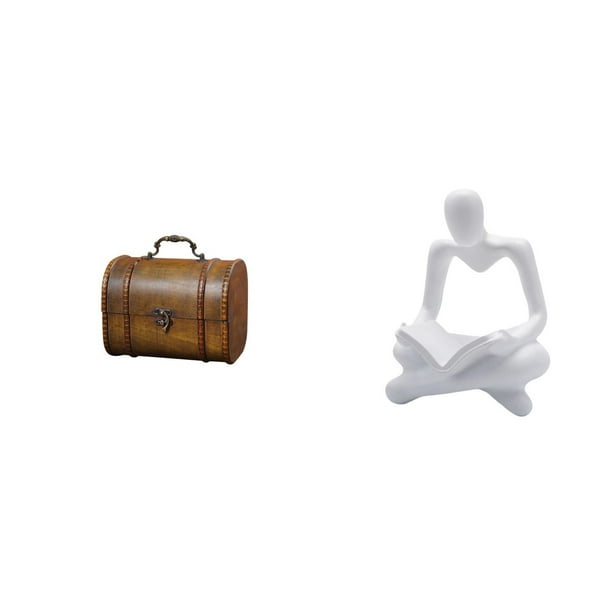 Joyero vintage de madera con figura de pensador abstracto, ideal para decorar el salón y guardar anillos.