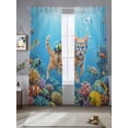 thumbnail image 2 of Funny Cat Diving Sheer Curtains 2 Panels Set Seafloor Corals Fish Oceans Modern Sheer Window Curtains Light Filtering Rod Pocket Voile Drapes for Bedroom Living Room 52"X96", 2 of 8