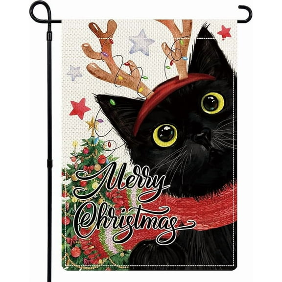 Fall Thanksgiving Black Cat Garden Flags for Outside, Thankful Cat Funny Garden Flags Double Sided, Fall Autumn Harvest Seasonal Welcome Yard Flags for Farmhouse Outdoor Decoration