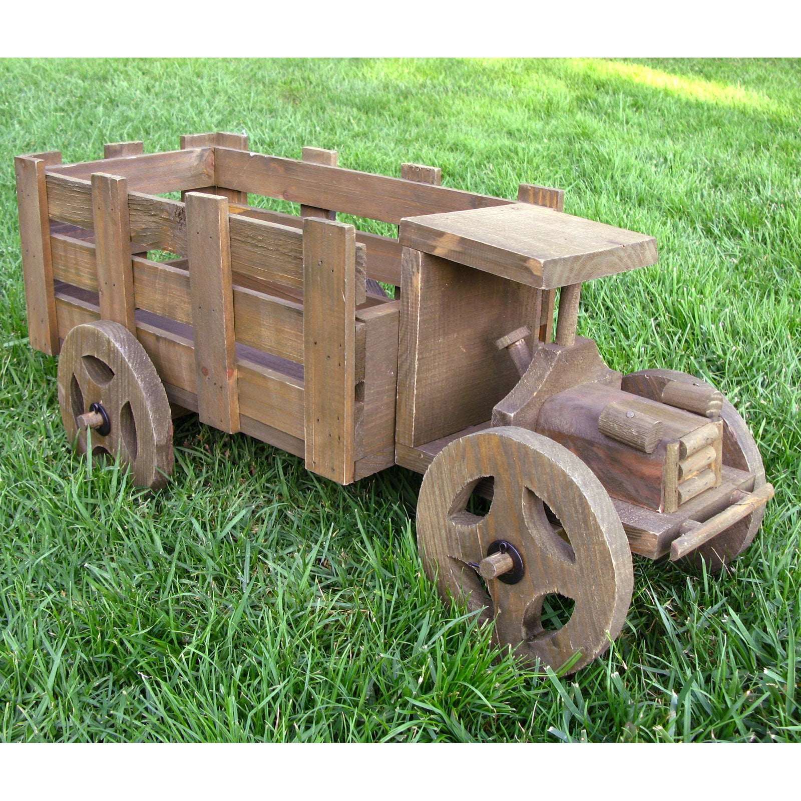 Decorative Truck Garden Planter, Natural Cedar Wood Olive Green