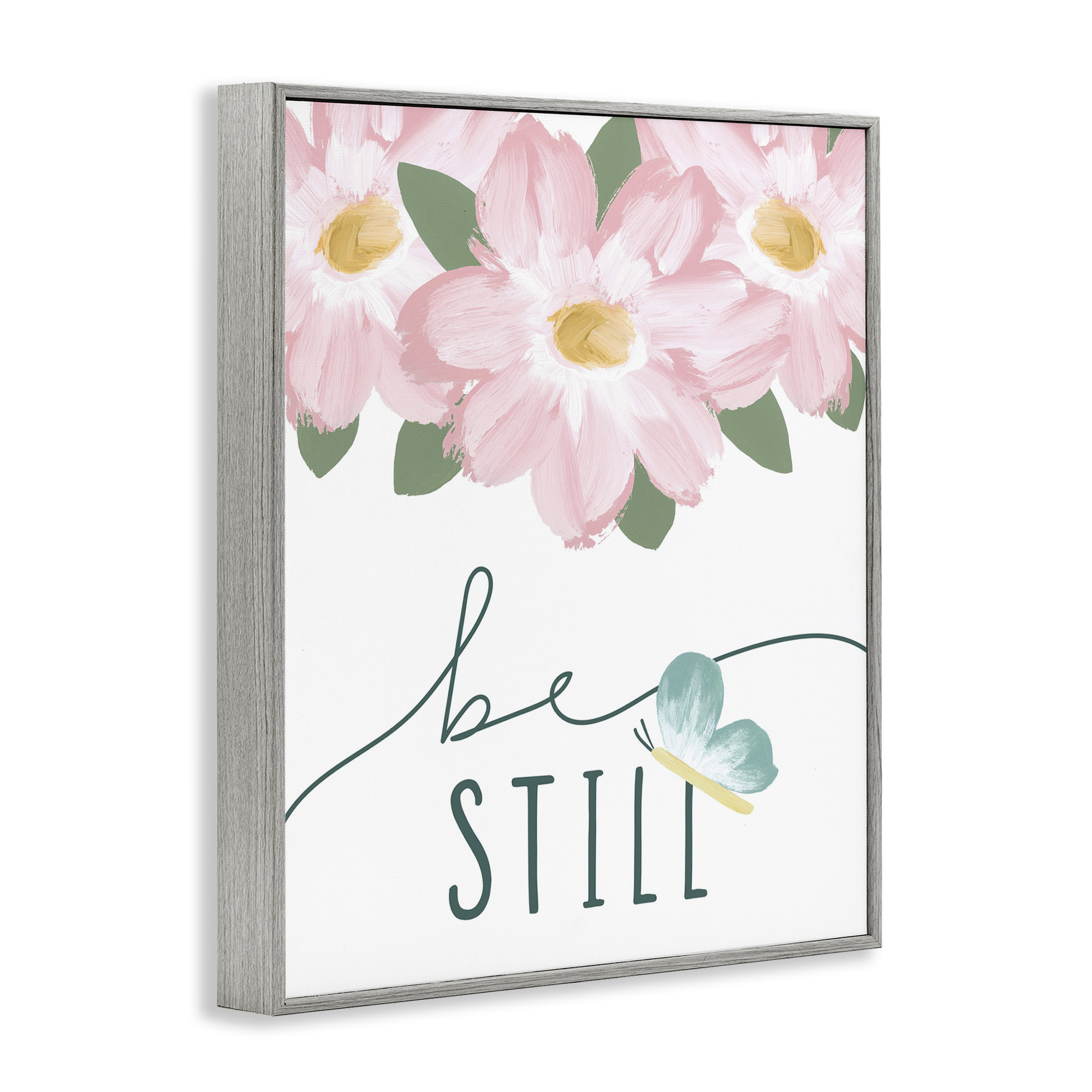 Stupell Industries Be Still with Florals Religious Painting Gray Framed Art Print Wall Art, 16 x 20